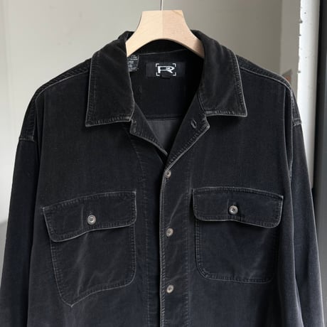 1990's Black cotton velvet fabric open collar shirt jacket