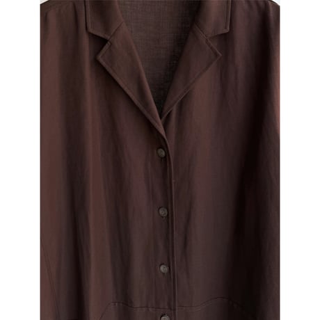 1990's-2000's Linen × Rayon Fabric Open Collar Shirt With Pocket