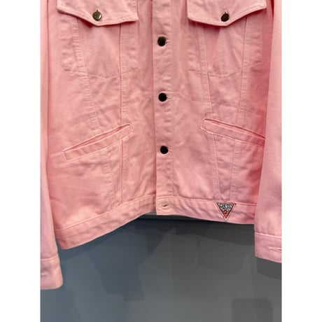 1980's-1990's "GUESS?" USA MADE Bright pink color 4pocket tracker jacket