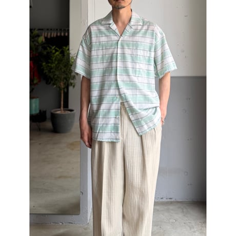 1980's-1990's FRANCE MADE Sheer fabric plaid patterned short sleeve shirt