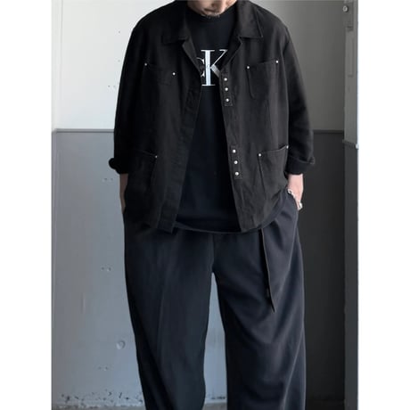 2000's Black linen fabric short length 4pocket jacket