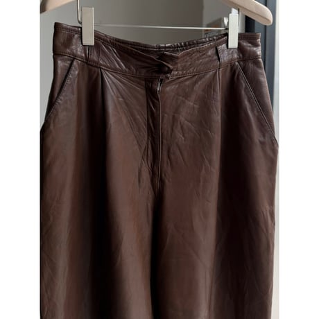 1990's Brown leather wide silhouette tuck pants