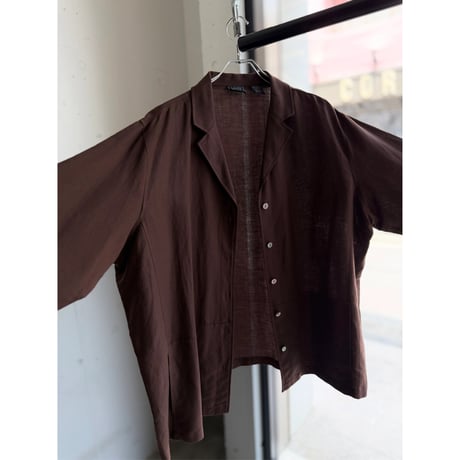 1990's-2000's Linen × Rayon Fabric Open Collar Shirt With Pocket