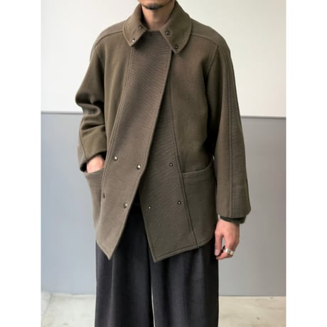 〜1990's Wool × Ribbed Jersey Switching Fabric Design Loop Collar Jacket