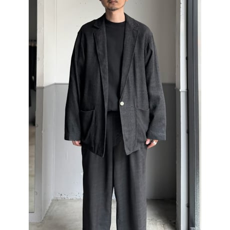 1990's Black nep silk fabric relaxing tailored jacket