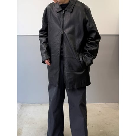 1990's-2000's Black Leather Double Zipper Coat