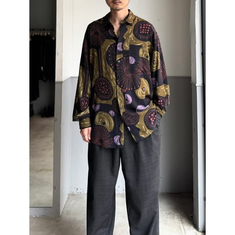 1990's All-over pattern printed rayon fabric shirt