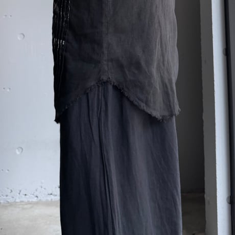 2000's 12tuck & Painted Black linen fabric shirt