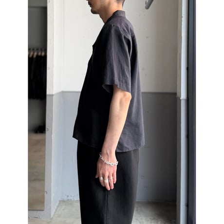1980's-1990's Ramie × Cotton fabric Short length open collar shirt