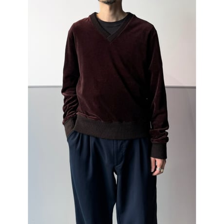 1980's "St.michael" CANADA MADE Velour & Ribbing V-neck pullover shirt