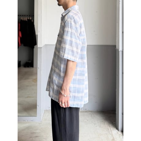 1980's sheer fabric plaid patterned short sleeve shirt