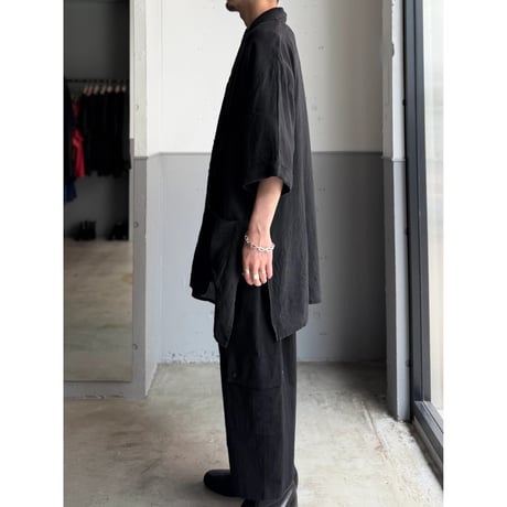 1990's "I BLUES by Max Mara" ITALY MADE Pure linen fabric shawl collar short sleeve shirt
