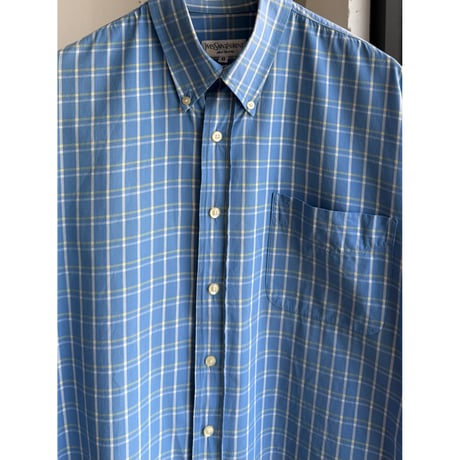 1990's-2000's "YVES SAINT LAURENT pour homme" Plaid patterned short sleeve shirt