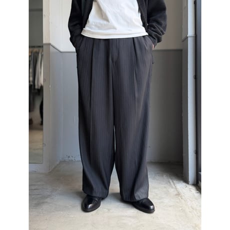 1990's-2000's Rayon blend inverted pleats & stripe wide silhouette slacks pants