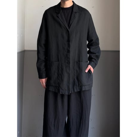 1990's ITALY Made Black Linen Fabric Side Slit Shirt