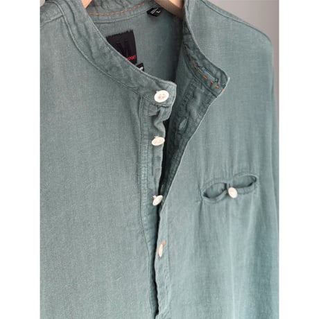 2000's Fine european linen fabric band collar pull over shirt