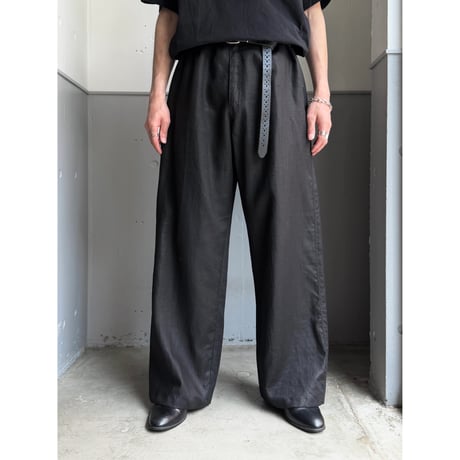2000's Black linen fabric wide silhouette slacks pants