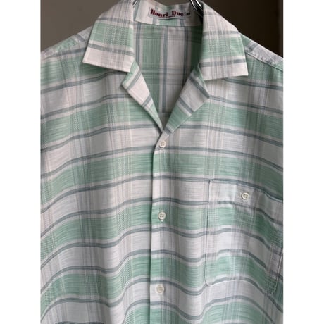 1980's-1990's FRANCE MADE Sheer fabric plaid patterned short sleeve shirt