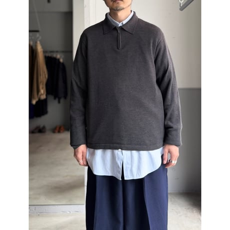 1990's-2000's Cotton blend zip-up knit pullover shirt