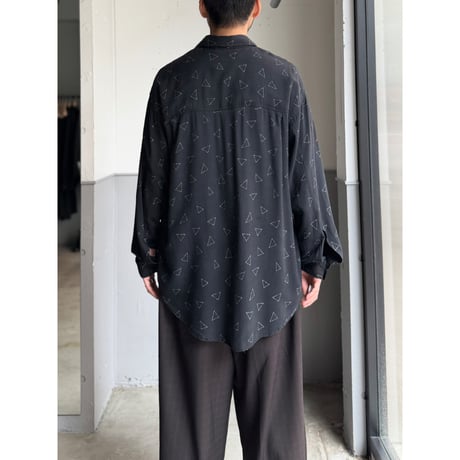 Early 1990's Black rayon fabric triangle printed long sleeve shirt