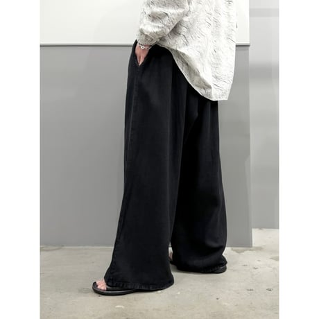 2000's Black Linen Fabric Extra Wide Silhouette Relaxing Pants