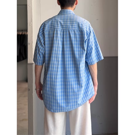1990's-2000's "YVES SAINT LAURENT pour homme" Plaid patterned short sleeve shirt