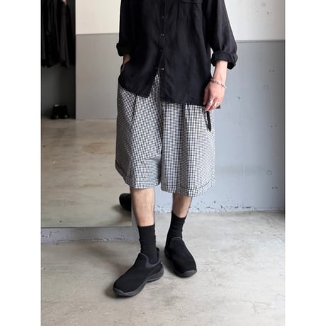 1990's "Liz sport" Cotton fabric gingham checked 2tuck shorts