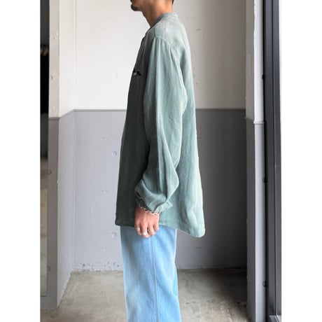 2000's Fine european linen fabric band collar pull over shirt