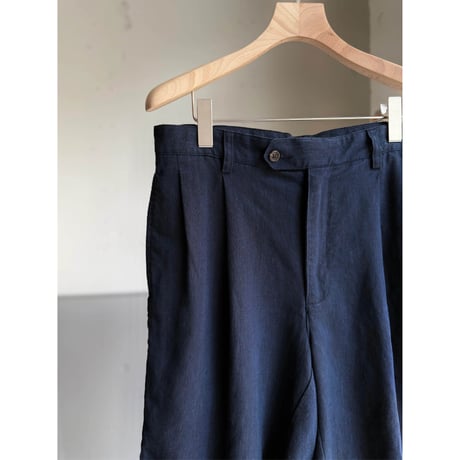 2000's "Daniel Cremieux" Navy × Skyblue Linen fabric 2tuck shorts