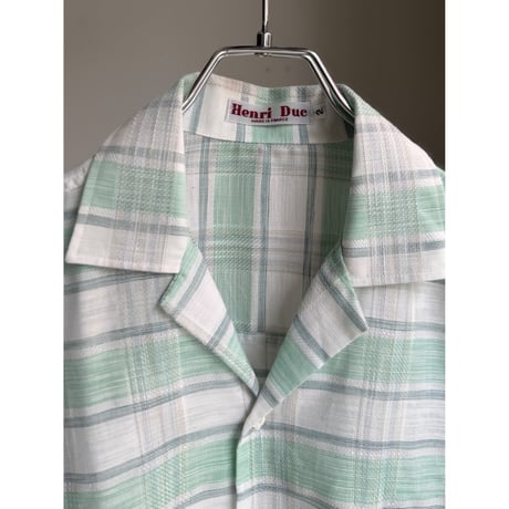 1980's-1990's FRANCE MADE Sheer fabric plaid patterned short sleeve shirt