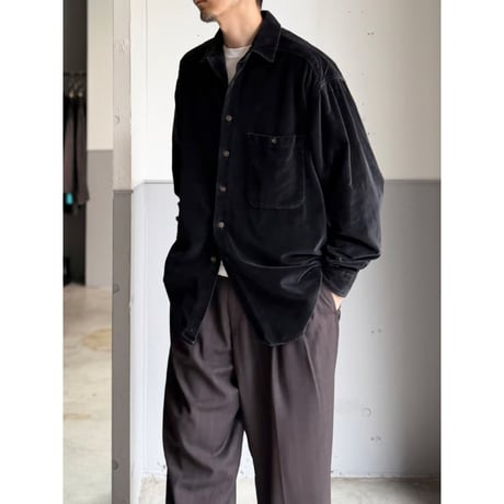 1980's-1990's Black cotton velvet long sleeve shirt