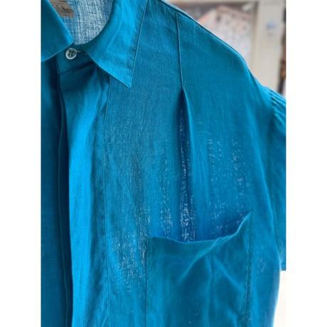 1980's-1990's "RICK PALLACK" Linen fabric pleated design shirt