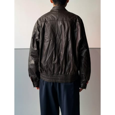 1990's Brown leather dolman sleeve zip-up jacket