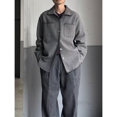 1990's Stitching Design Wool Blend Fabric Long Sleeve Shirt