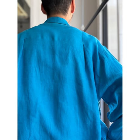 1980's-1990's "RICK PALLACK" Linen fabric pleated design shirt