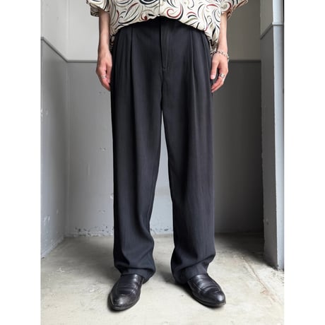 2000's〜 Black silk fabric 2tuck slacks pants