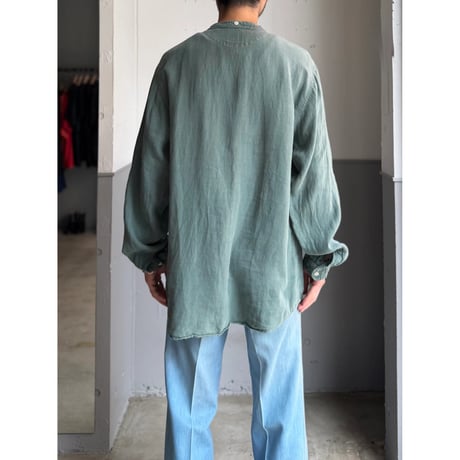 2000's Fine european linen fabric band collar pull over shirt