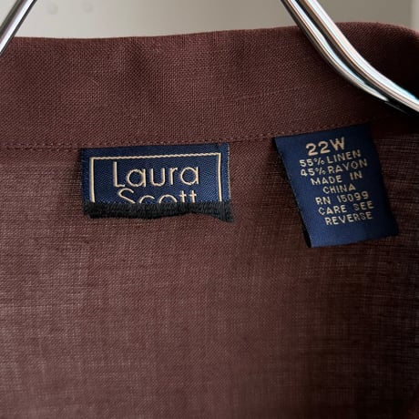 1990's-2000's Linen × Rayon Fabric Open Collar Shirt With Pocket