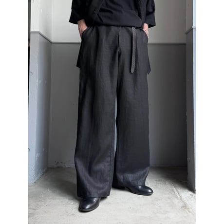 2000's Black linen fabric wide silhouette slacks pants