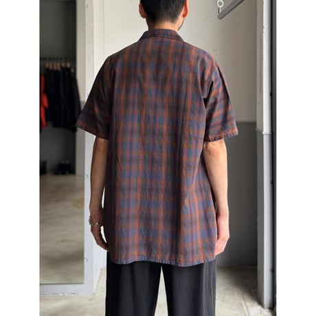 1960's〜 Ombre plaid 4button / open-collar short sleeve shirt