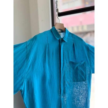 1980's-1990's "RICK PALLACK" Linen fabric pleated design shirt
