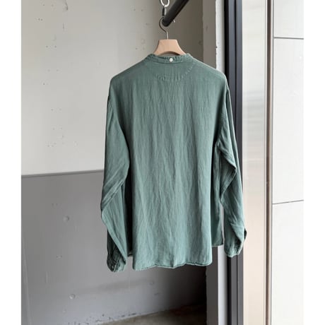 2000's Fine european linen fabric band collar pull over shirt