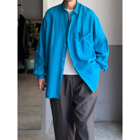 1980's-1990's "RICK PALLACK" Linen fabric pleated design shirt