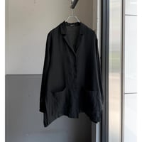 1990's ITALY Made Black Linen Fabric Side Slit Shirt