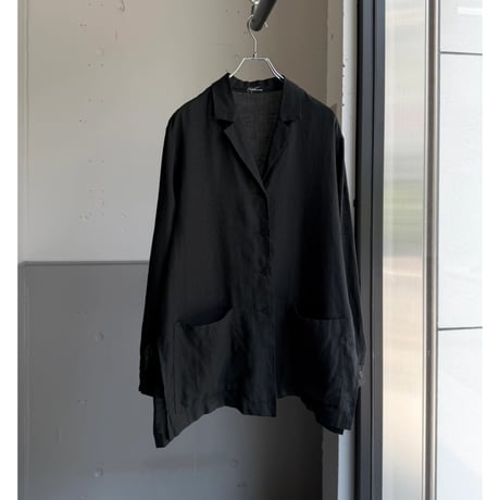 1990's ITALY Made Black Linen Fabric Side Slit Shirt