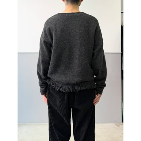 1990's-2000's "Eddie Bauer" Wool knit fringe hem & V-neck sweater