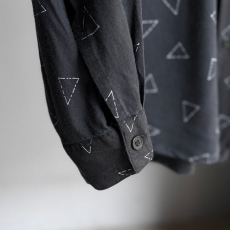 Early 1990's Black rayon fabric triangle printed long sleeve shirt