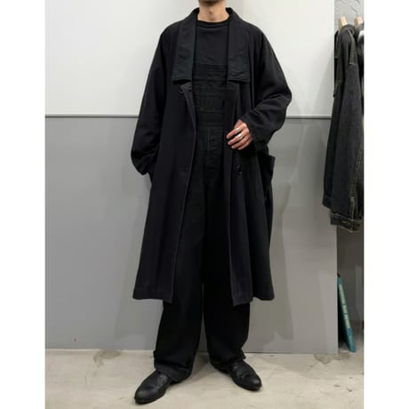 1980's Black cotton fabric wide silhouette raglan sleeve coat