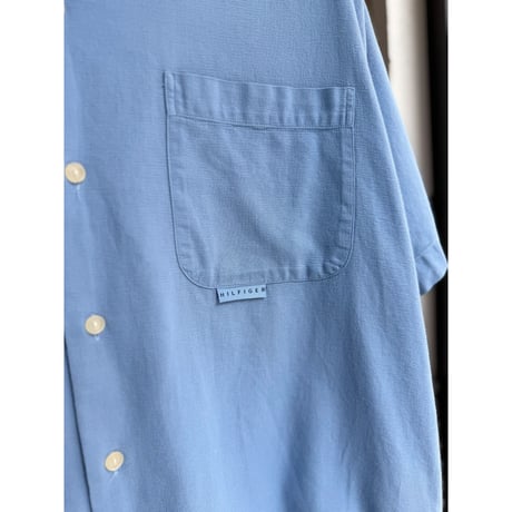 2000's "TOMMY HILFIGER" Panama weave open collar short sleeve shirt