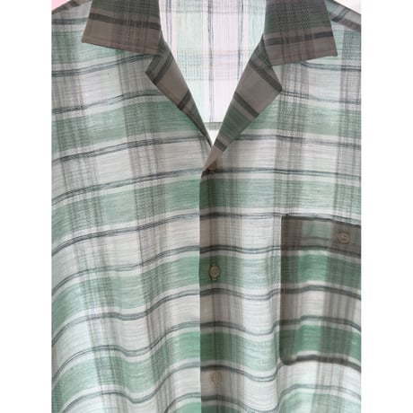 1980's-1990's FRANCE MADE Sheer fabric plaid patterned short sleeve shirt